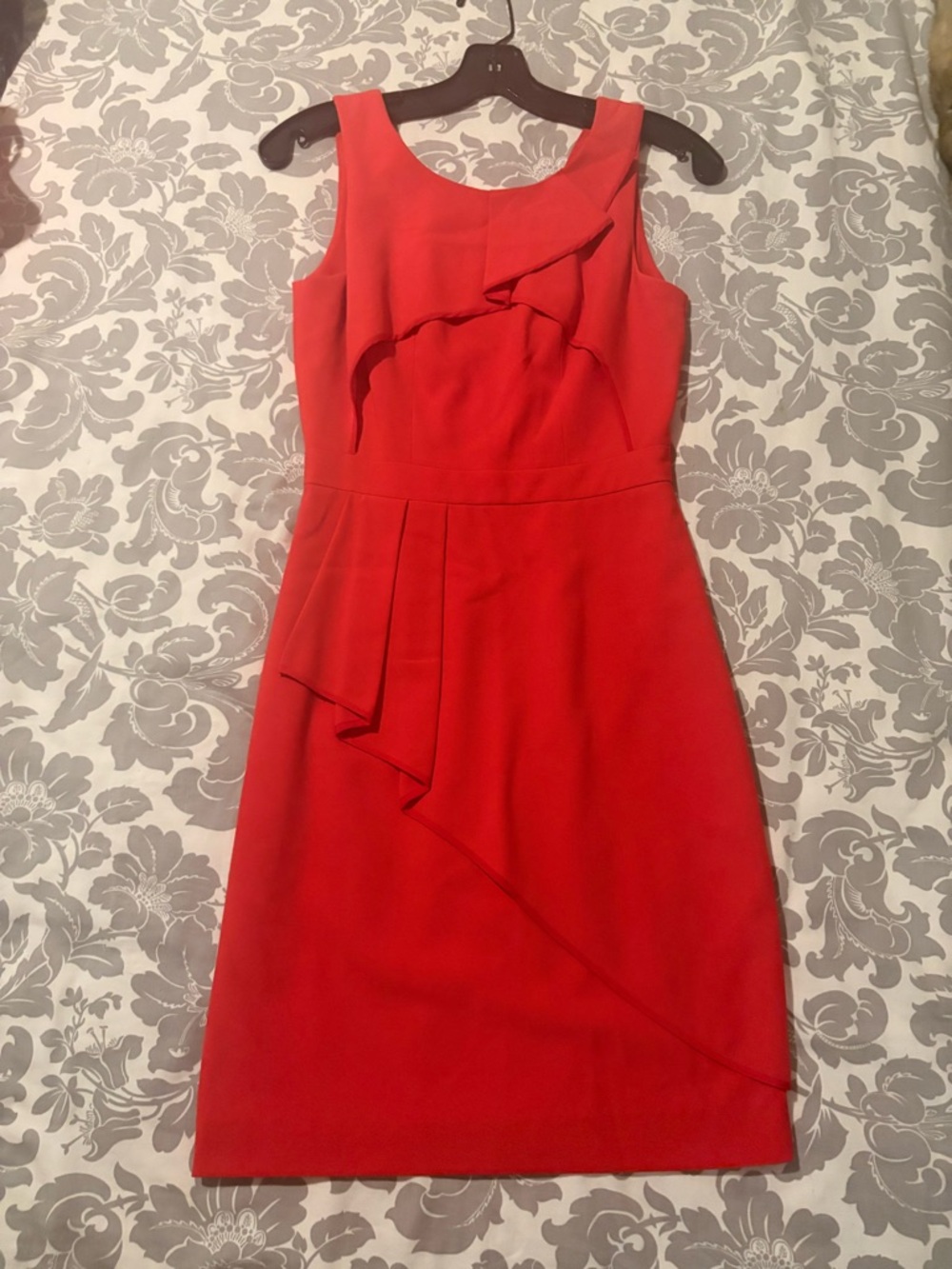 BCBGMaxAzria Red Sleeveless Ruffle Sheath Dress